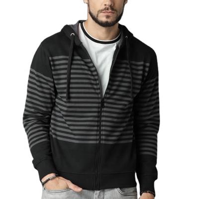 China Viable Custom Mens Cotton Fleece Thin Sweatshirts Long Sleeve Zipper Men Black Striped Hooded Sweatshirts for sale