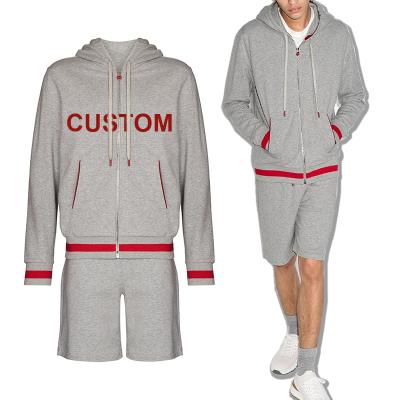 China Logo Zipper Hoodie Sweatshirt Shorts Custom Made Breathable 2 Pieces Square Terry Casual Tracksuit Jogging Suits French for sale