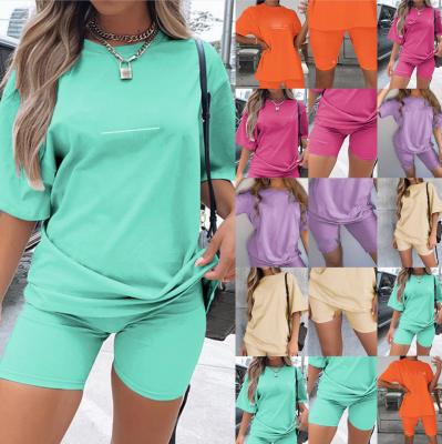 China Casual Fit T-shirt 2 Pieces High Quality Breathable Custom Women's Simple T-shirt Top And Short Set Solid Color for sale