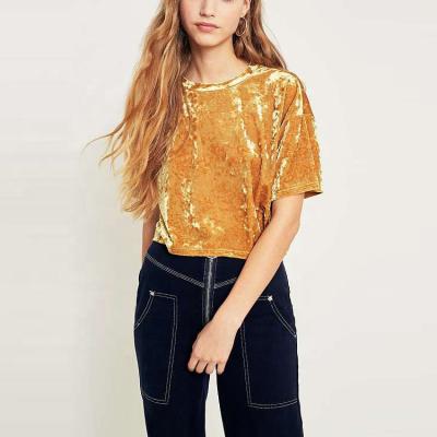 China Wholesale Summer Plain Anti-pilling Designer Velvet Crop Top Boxy Crushed T-shirt For Women for sale