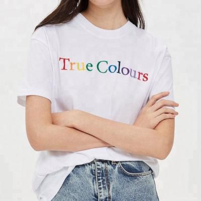 China Sustainable China Factory OEM Round Neck Personalized Short Sleeve Letter Embroidered T Shirt Women for sale