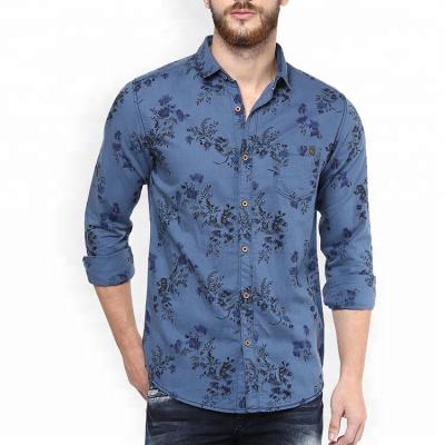 China Breathable casual focus sketch strewn long collar sleeve shirts latest gents print flower shirts for guys full sleeve shirt for men for sale