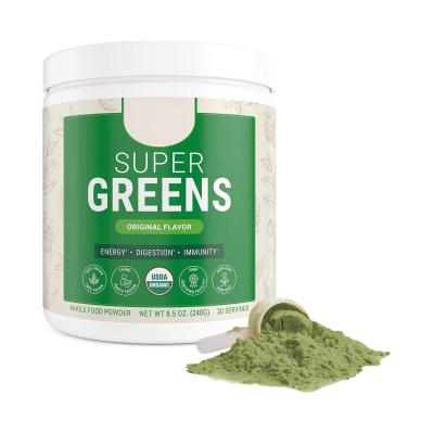 China Energy & Detox Private Label Greens Superfood Powder Vegan Supplement 30 Servings Whole Foods Spirulina Wheat Grass Barley Probiotics Fiber for sale