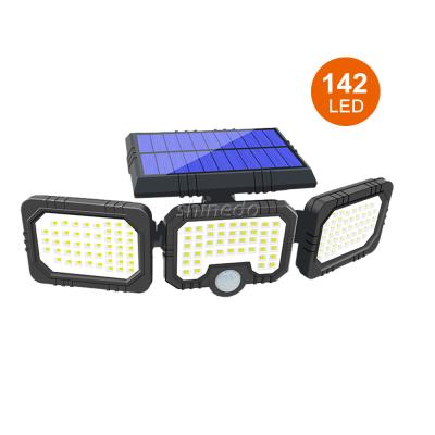 China Three Head Solar Lamp 142LED Three Heads PIR Motion Sensor Waterproof Adjustable Angle Solar Lights Solar Garden Wall Light for sale