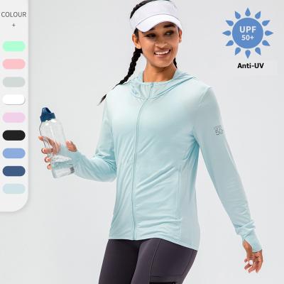 China UPF50+ Women Sun Protection Outdoor Running Jacket Light Weight Breathable Zipper Sweatshirt Sports Hooded Coat for sale