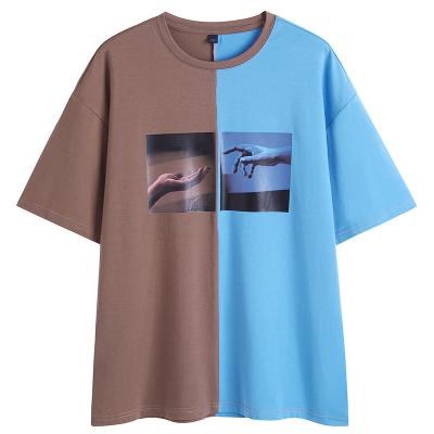 China Custom Oversized Men's Oversize T-shirt Two Tone Color Block T-shirt Two Tone Color Block Cotton Sportswear Contrast Color Slim Fit T-Shirt for sale