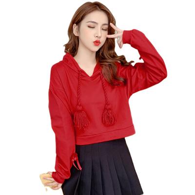 China Custom Wholesale Large Cropped Drawstring Women's 100% Cotton Pullover Anti-wrinkle Solid Color Hoodies for sale