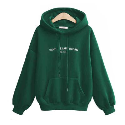 China Wholesale Custom Anti-wrinkle Solid Color Pullover Cotton 100% Cotton Letter Printing Kangaroo Pocket Drawstring Women's Hoodie for sale