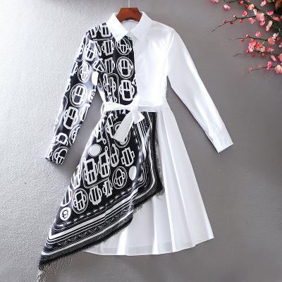 China Anti-wrinkle fashion custom temperament sheds slim plus size skirt patchwork floral printing plus size women's dresses for sale