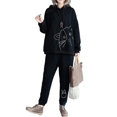 China Women Tracksuit Anti-wrinkle drop shoulder embroidery pullover hoodie and sweatpants custom suit for sale