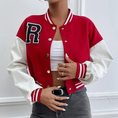 China QUICK DRY Custom Baseball Uniform Letter Patched Trim Drop Shoulder Womens Striped Bomber Varsity Jacket for sale