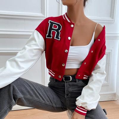 China Fall Viable Custom Women Cropped Varsity Jacket Letterman Jackets Long Sleeve Coats Bomber Baseball Varsity Jackets for sale