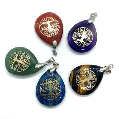 China Vintage DIY Retro Natural Stone Necklace Earrings Jewelry Accessories Pendant Gift Making Tree Of Life Pendant for sale