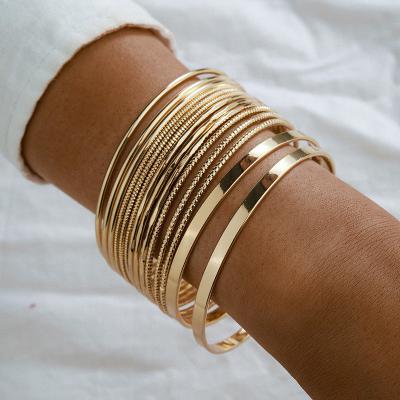 China 14pcs Gold Color TRENDY Punk Bangles For Women Alloy Jewelry Accessories Metal Trendy Bangle Gift Bohemian Wholesale for sale