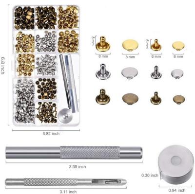 China Industry Luggage Rivets 6/8mm Double Sided Rivets 3 Colors 2 Specs + Tools 180 Sets Boxed for sale