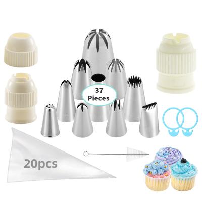 China Sustainable Existing 37 Piece Stainless Steel Cake Nozzles Pastry Cake Decorating Tools For Baking for sale