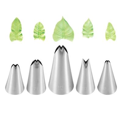 China Sustainable 5 PCS Leaf Shape Stainless Steel Cake Piping Nozzles For Cake Baking for sale