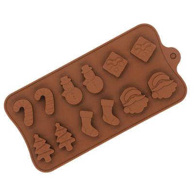 China Cake Making High Quality Silicone Christmas 12 Cavities Chocolate Mold Christmas Series Mold for sale