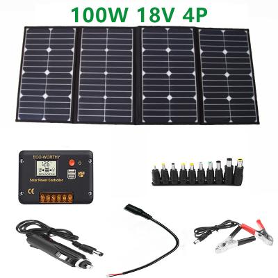 China 100w 18V Solar Panel as Portable Foldable Solar Charger for Camping Van RV 200W Solar Panel Kit with Solar Power Controller 550*300*35mm (Package Size) for sale