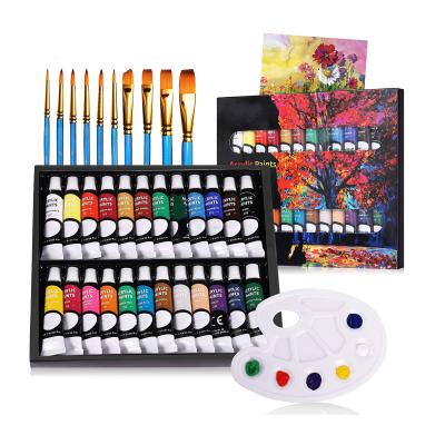 China Art Painting Customized Professional Acrylic Paint For Artist 24 Colors With 10 Brushes 1 Palette 1 Canvas 12 ml 24 Aluminum Tube OEM for sale