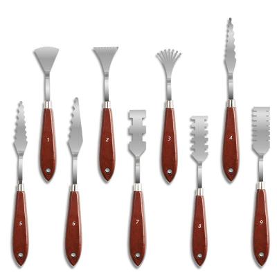 China High Quality Oil Paint Dye China Made Best Price 9 Pieces Stainless Steel Spatula Palette Painting Knife Set for sale