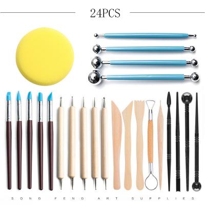 China Eco-Friendly Craft Supply 24 Pieces Handful Wood Clay Kit Sculpting Tools Pottery Ceramic Clays Modeling Tool Kit for sale