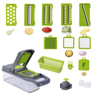 China Home Kitchen Viable Vegetable Chopper-12 in 1 Multifunctional Slicer Veggie Fruit Dicer Cutter with Basket and Colander Container for sale