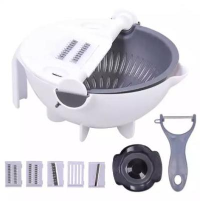 China Viable Rotate Cutter Stainless Steel Drain Basket Vegetable Cutter Nine-in-one Multifunctional Vegetable Cutter for sale