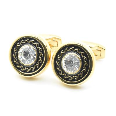 China Custom Popular Classic Black Enamel Pattern Slap Links For Men Gold Plated White Crystal Luxury Diamond Suit Shirt Button Cufflinks for sale