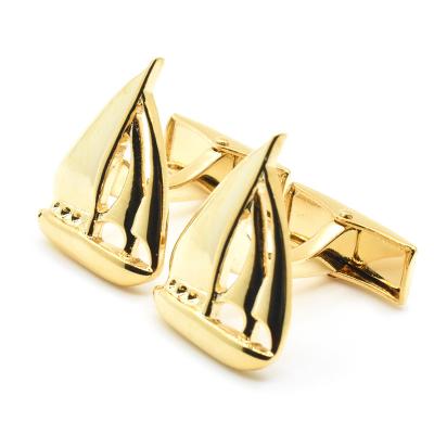 China Hot Selling Mens Fashionable Gift Cufflinks Gold Sailboat Classic Novelty Cufflinks Brass for sale