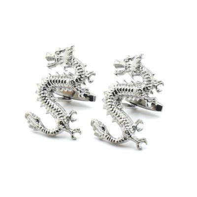 China Fashionable Whole Sale Pattern Chinese Style Dragon Animal Totem Cufflinks For Men Silver Color Novelty Cufflinks Wedding Business Gift for sale