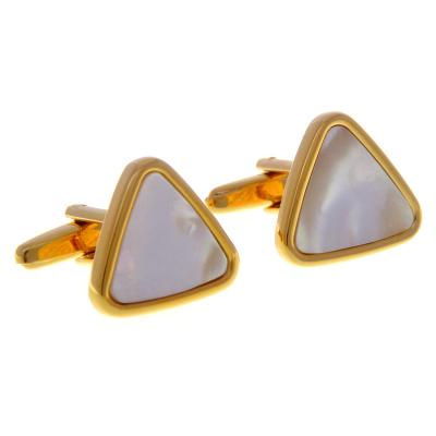 China Wholesale Traingle Triangle Shell Natural Stone Cuff Links Luxury Pearlescent Gold Plated Men's Suit Shirt Wedding Cufflinks for sale