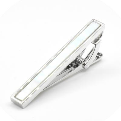 China Commercial Custom Brand New Arrival High Grade Pearly Pin White Shell Silver Color Pearl Tie Clip for sale