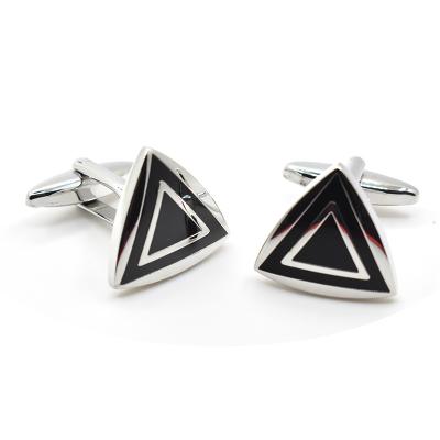 China Wholesale Fashionable Stylish Triangle Shape Cuff Links Black Color Hard Enamel Silver Color Business Shirt French Cufflinks For Men for sale