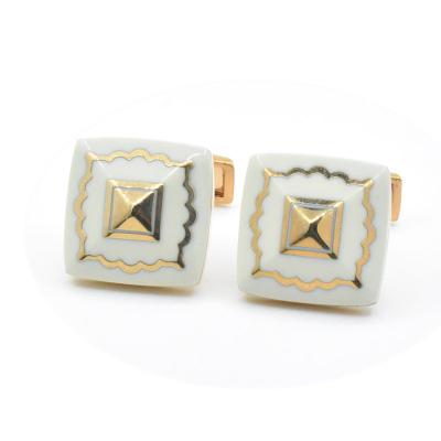 China Europe Color Soft White Enamel Custom Cufflinks For Men Gold Plated French Metal Cuff Links Business Shirt Sleeve Button Cufflinks for sale