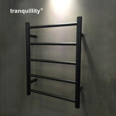 China Matte Black Heated Towel Warmer Electric Heated Towel Rack Clothes Drying Bathroom Towel Radiator for sale