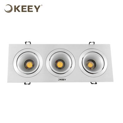 China Recessed 2019 KEEY Triplehead led grill downlight 30w brushed silver led grill lamp panel light for indoor use GS602-3 for sale