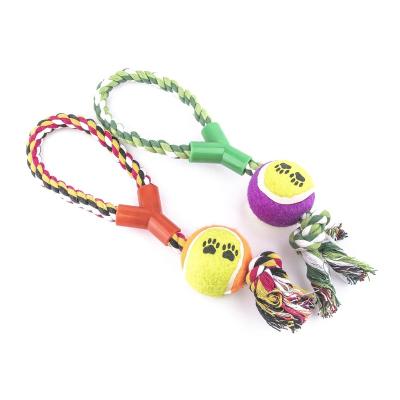 China 2022 Viable Special Hot Sale Rubber Dog Toy Custom Pet Tennis Balls Cotton With Rope for sale