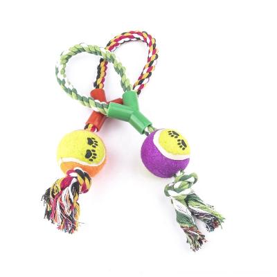 China 13 Inch Living Height Quality Customized Color Cotton String Toy Pet Small Tennis Balls With Rope for sale