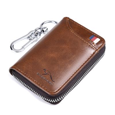 China High Quality Gift Men's PU Leather Brush RFID Leather Key Holder Small Portable Car Wallet Rust Key Chain Anti Theft Anti-theft for sale