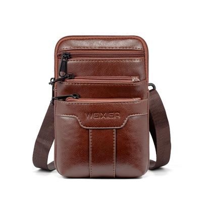 China Water Proof Mens Street Trend Waist Bag Vintage Leather Messenger Bag Three In One Multilayer Mini Bag for sale