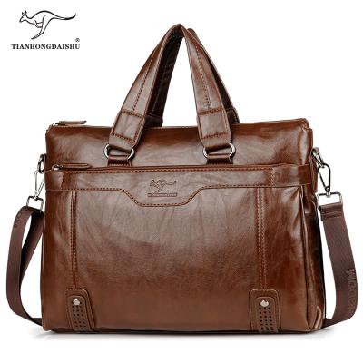 China Soft and wear-resistant men's office bag leather briefcase laptop notebook handbag business casual shoulder bag for sale