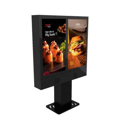 China Outdoor Outdoor Double Screens Digital Menuboard Advertising Display Outdoor Totem Kiosk Cuvavelling 55 inch 2500nits IP65 Waterproof for sale