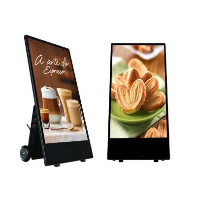 China Indoor Brightness 43inch LCD Display 1500nits Player Poster Battery Operated Android Advertising Kiosks With Movable Wheels for sale