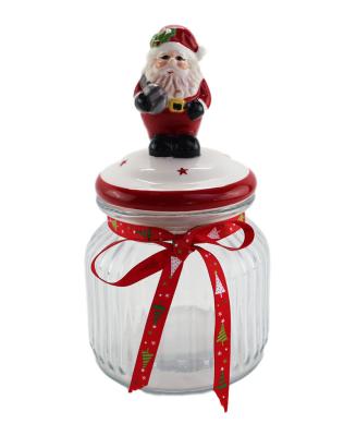 China Freshness Preservation OEM/ODM Christmas Santa Head Ceramic Lid Glass Storage Jars Glass Canister for sale