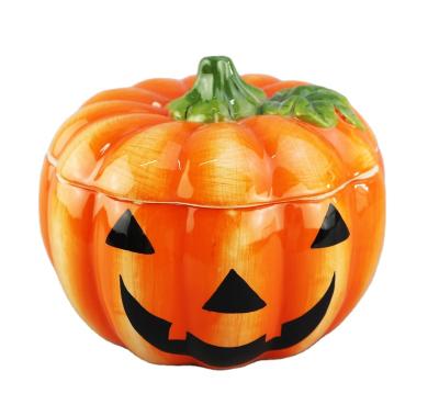 China Halloween ceramic pumpkin canister JACK o lantern cookie jar for sale