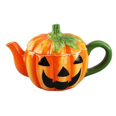 China Halloween Ceramic Pumpkin Teapot JACK o Lantern Ceramic Teapot for sale