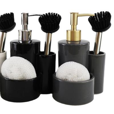 China Ceramic Ceramic Bathroom Sets Soap Dispenser With Brush And Ball for sale