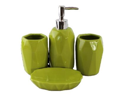 China S4 Ceramic Bathroom Accessories Sets Solid Green Color Including Soap Dispenser Toothbrush Holder Soap Tray for sale