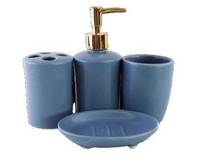 China Ceramic Ceramic Bathroom Accessories Set Matte Blue Color Including Beaty Foam Soap Dispenser Toothbrush Holder Tools Holder Soap Dish for sale